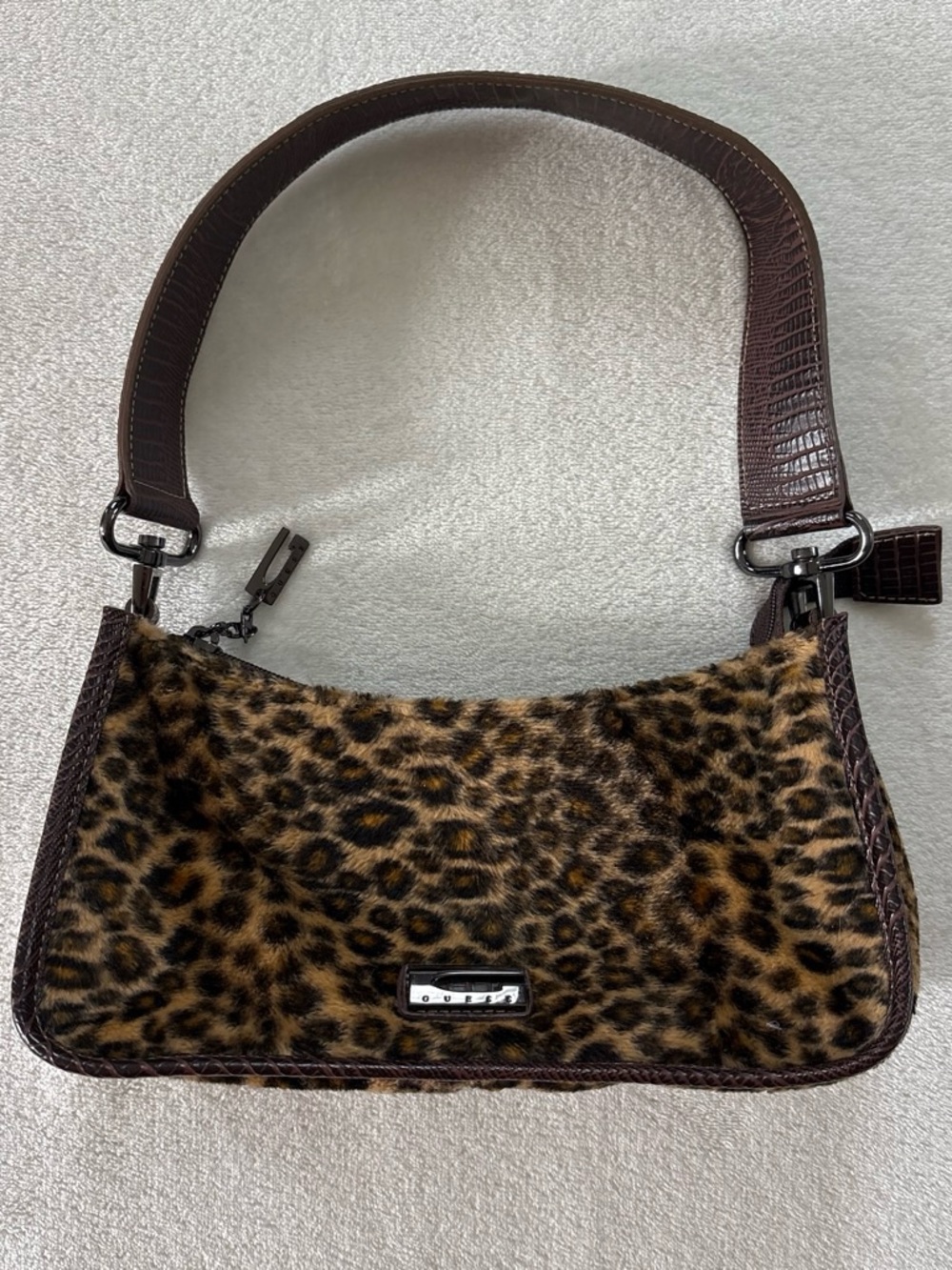 Vintage Y2K Guess Leopard Print Faux Fur Mini Shoulder Bag Purse